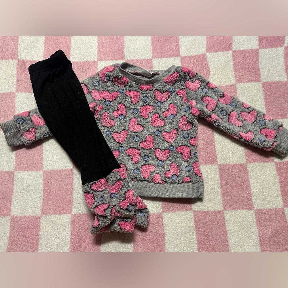 Cozy Heart Print Sweater and Pants Set